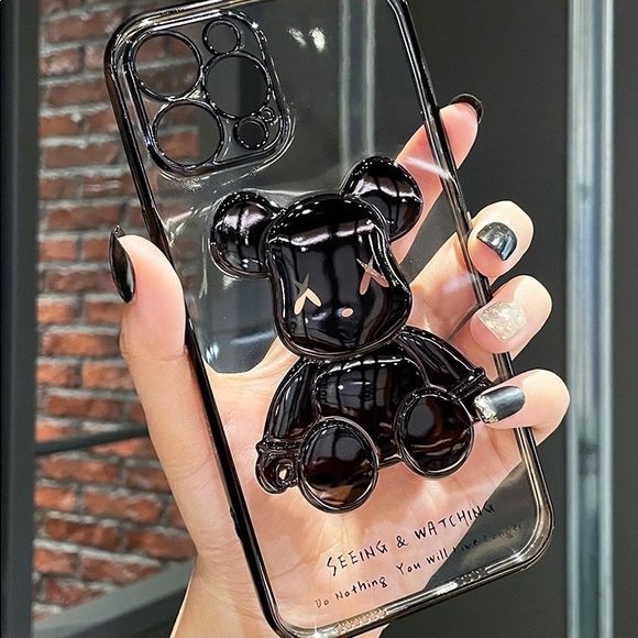 Electroplate Black Violent Bear in Transparent Background iPhone Case - Picture 3 of 5